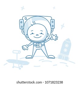 Funny astronaut character on Mars planet. Vector illustration.