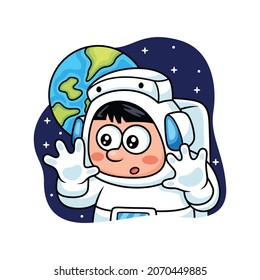 Funny astronaut expression in space cartoon