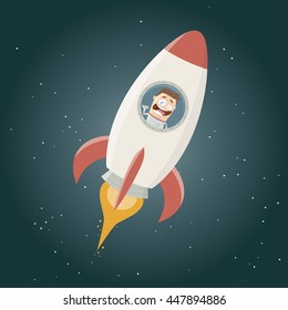 funny astronaut flying in a space rocket