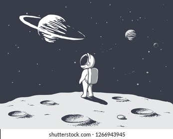 Funny astronaut looks to universe .Space vector illustration.Prints design