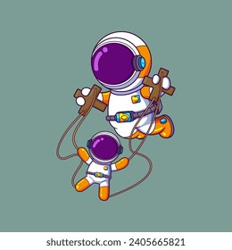 Funny Astronaut playing puppet show cartoon character of illustration