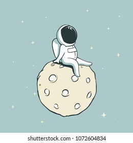 Funny astronaut sits on the moon.Vector illustration