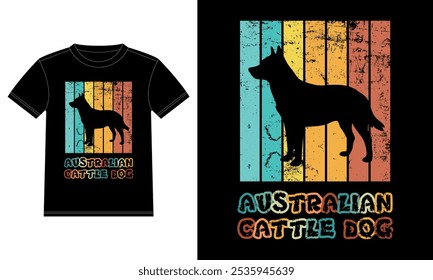 Perro de ganado australiano divertido Antiguas Retro Sunset Silhouette Regalos Amante del perro Propietaria de perros Camiseta esencial