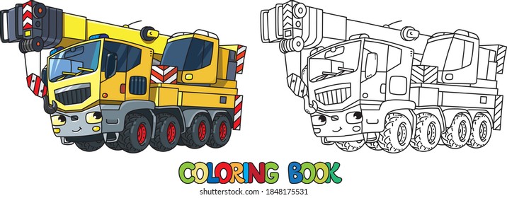 Funny autocrane or mobile crane Coloring book