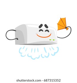 Funny automatic hand dryer character with smiling face, humanized home electrical equipment vector