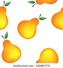 Funny autumn illustration with colorful pears. Seamlees pattern with cute fruits  on white background. Food concept. Template design for invitation, poster, card, fabric, textile.