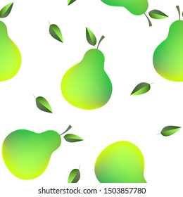 Funny autumn illustration with colorful pears. Seamlees pattern with cute fruits  on white background. Food concept. Template design for invitation, poster, card, fabric, textile.