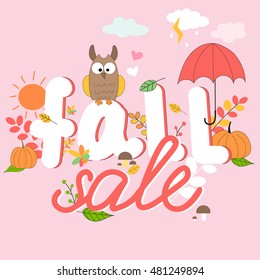 Funny Autumn Illustration Hello Fall Sale