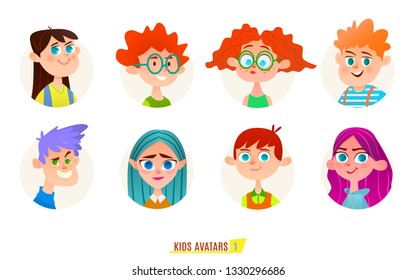 Funny avatars of kids.Cartoon style illustration.