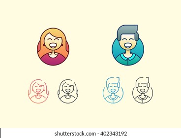 Funny Avatars, Man And Woman Avatars. Vector Abstract Icon. Colorful Symbols