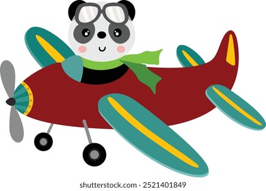 Funny aviator panda with plane
