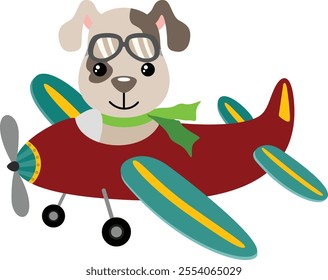 Funny aviator puppy with plane