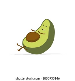 Divertido personaje de aguacate haciendo ejercicios. Aislado en blanco. Ilustración del vector