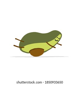 Funny Avocado cartoon character doing Yoga. Isolated on white. Vector illustration