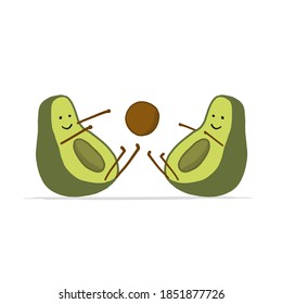 Personajes de caricatura de aguacate divertidos haciendo ejercicios. Aislado en blanco. Ilustración del vector