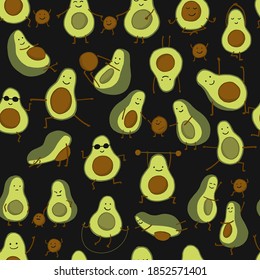 Funny Avocado cartoon characters. Seamless Pattern for your design. Vector illustration