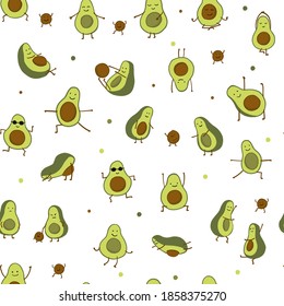 Funny Avocado cartoon characters. Seamless Pattern for your design. Vector illustration