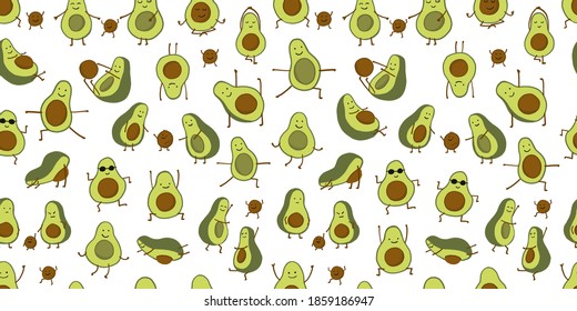 Funny Avocado cartoon characters. Seamless Pattern for your design. Vector illustration