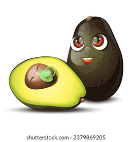 Funny avocado character with child. Funny cartoon character. Isolated on white