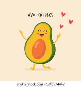 Das Design des Avocado-Charakters. Fruchtposter. Vector-Abbildung.