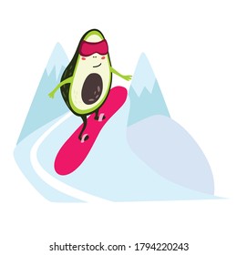 Funny Avocado character. Greeting card with sweet avocado. Vector illustration isolated on white background.