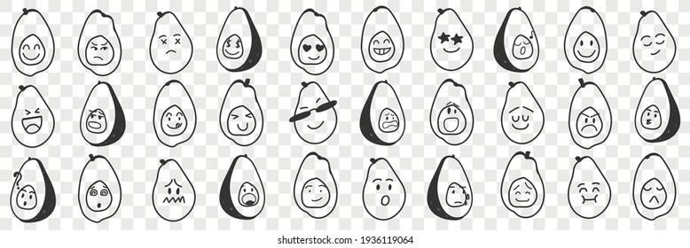Funny Avocado Emoji Doodle Set