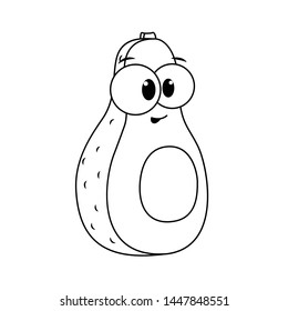 Funny Avocado with eyes, silhouette, children's coloring book.