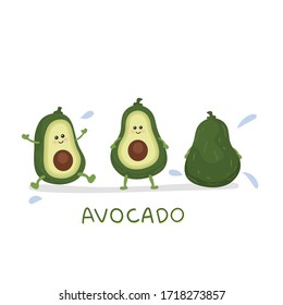Funny Avocado fruit whole and half.
