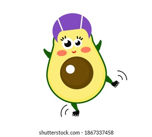 Funny avocado on rollers. Cartoon. Vector illustration.