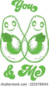 Funny Avocado Vegan Lover Quotes and Graphics for T-Shirts and other Print Items. Colorful Vector Illustration and Typography for Print on Demand Business Industry. 