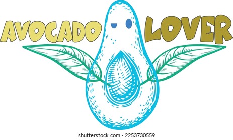Funny Avocado Vegan Lover Quotes and Graphics for T-Shirts and other Print Items. Colorful Vector Illustration and Typography for Print on Demand Business Industry. 