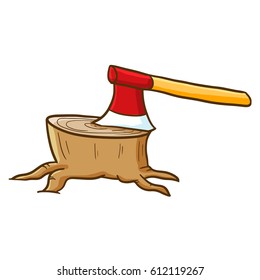 Funny axe stick to the wood - vector.