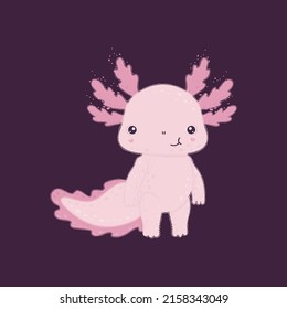 Funny axolotl illustration in kawaii style. Vector illustration of a cute sea fish. Cute little illustration of axolotl for kids, baby book, fairy tales, baby shower invitation, textile t-shirt, stick