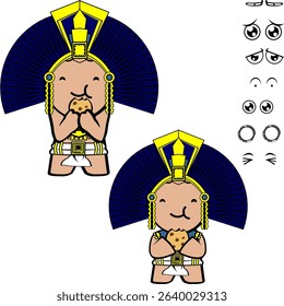 funny aztec kid mexican character cartoon pack collection in vector art