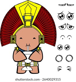 funny aztec kid mexican character cartoon pack collection in vector art