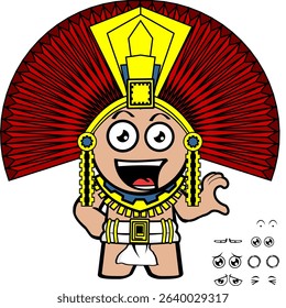funny aztec kid mexican character cartoon pack collection in vector art