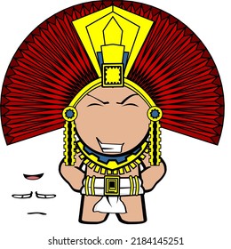 Funny Aztec Kid Mexican God Cartoon Set In Vector Format