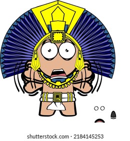 Funny Aztec Kid Mexican God Cartoon Set In Vector Format