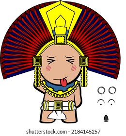 Funny Aztec Kid Mexican God Cartoon Set In Vector Format