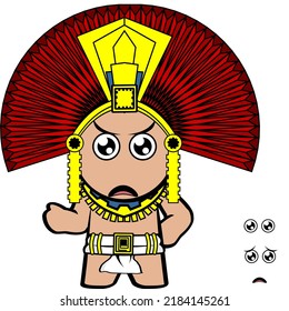 Funny Aztec Kid Mexican God Cartoon Set In Vector Format