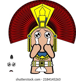 Funny Aztec Kid Mexican God Cartoon Set In Vector Format