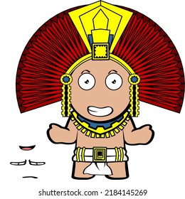 funny aztec kid mexican god cartoon set in vector format