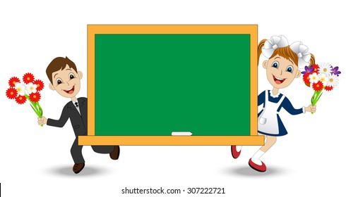 funny babies with flowers and school Board,vector illustration