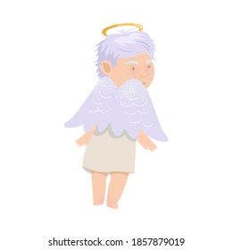 Funny Baby Angel with Nimbus and Wings Vector Illustration