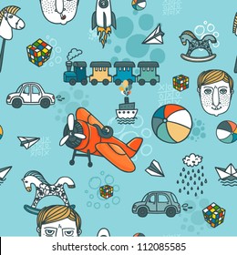 Funny baby boy seamless pattern background