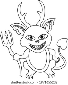 Funny baby demon coloring book in cartoon style. Vector illustration on a white isolated background.