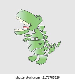 Funny Baby Dinosaur In Cartoon Style. T-rex Letter As His Body Shape