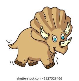 Funny baby dinosaur. Funny cartoon baby dinosaur walking isolated on white background. Vector triceratops illustration
