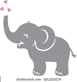 Funny baby elephant with hearts. Vector