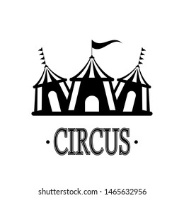 Funny baby elephant performs in a circus tent. flat vector illustration on white background. logo silhouette for a circus tent